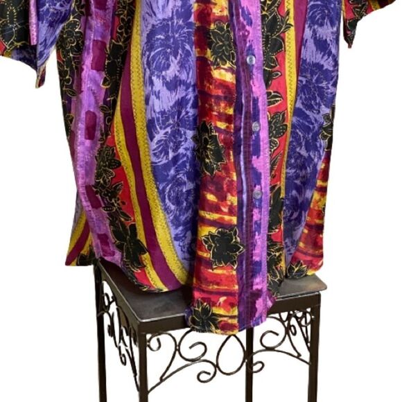 Vintage 90’s silk abstract print short sleeve button up shirt size S - Picture 2 of 16